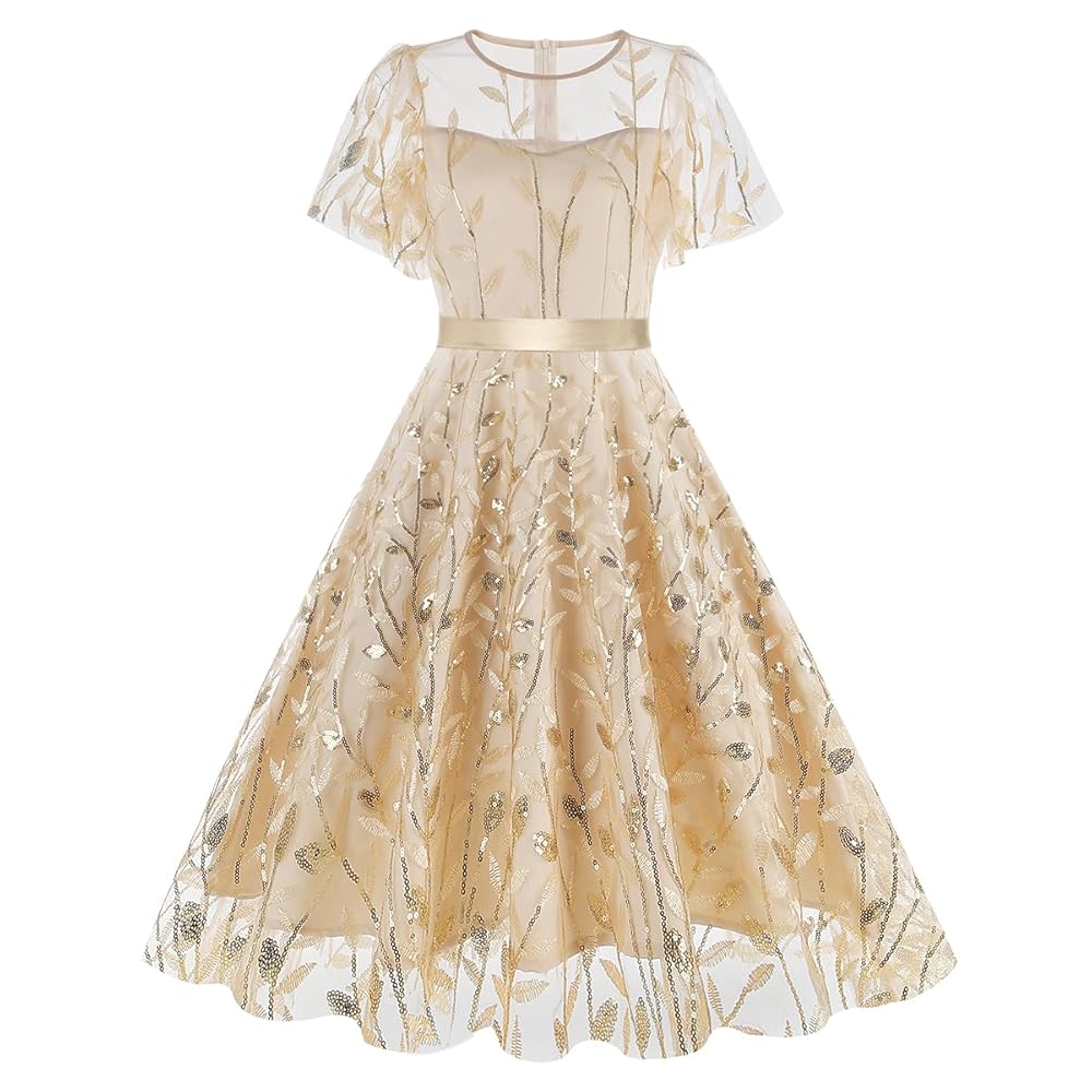 Amazon.com: Sparkly Sequin Floral Embroidery Dress for Women